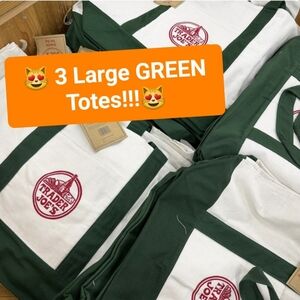 Lot of 3 Trader Joes Iconic Large Canvas Totes bags NWT GREEN Cotton 3 bags